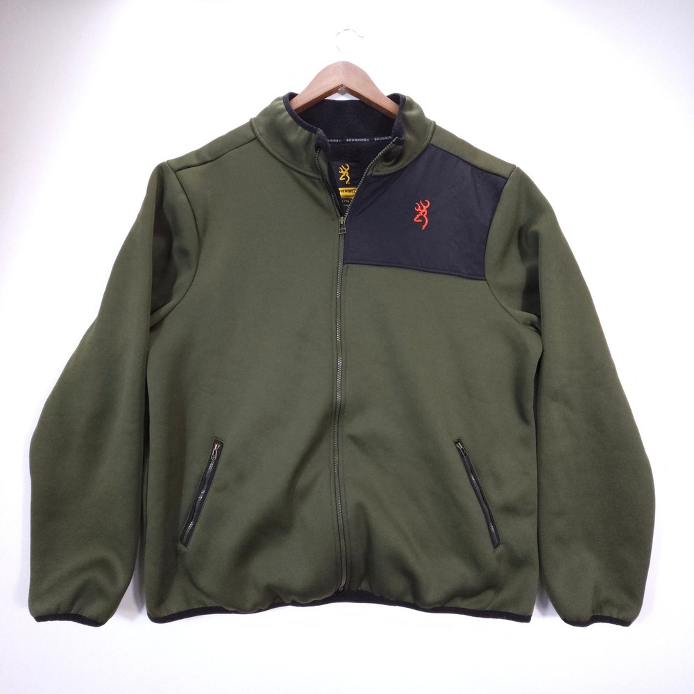 Browning Fleece Jacket Mens XL Olive Green Sherpa Lined Full Zip Outdoor Hunting